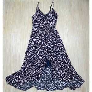 Rails Blue Floral Midi Dress High Low Hem Tie Waist Ruffle Spaghetti Strap XS
